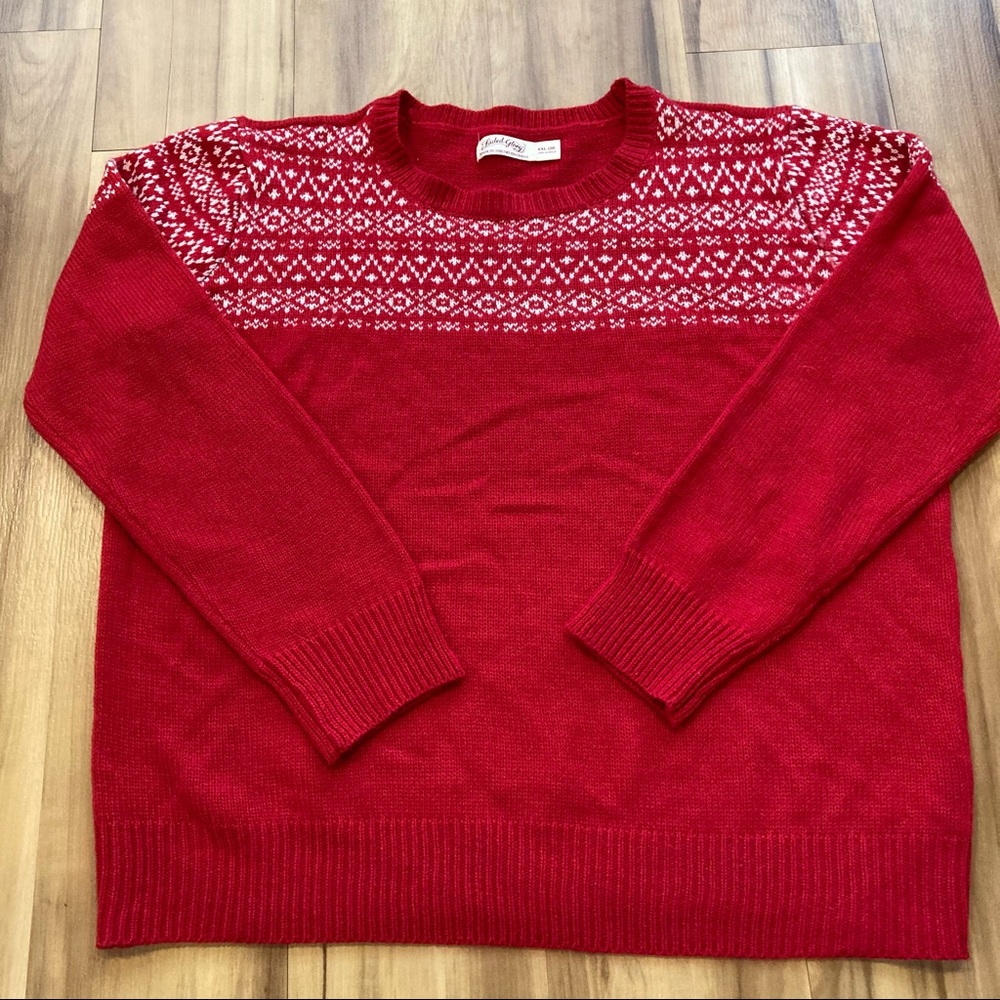 Red + White Knit Half Patterned Crewneck Nordic Winter Sweater